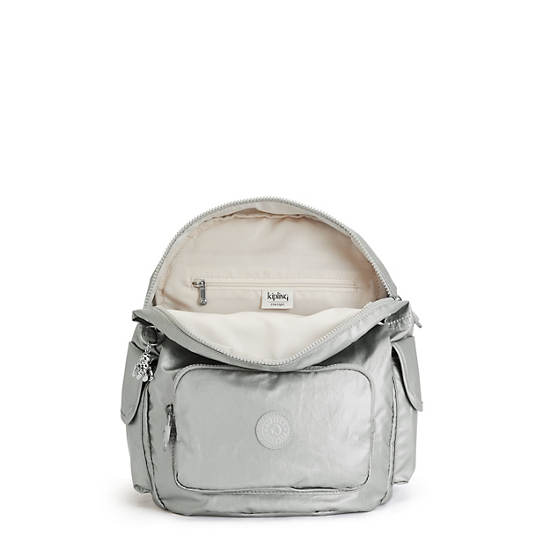 Plecaki Kipling City Pack Small Metallic Srebrne | PL 1701DF